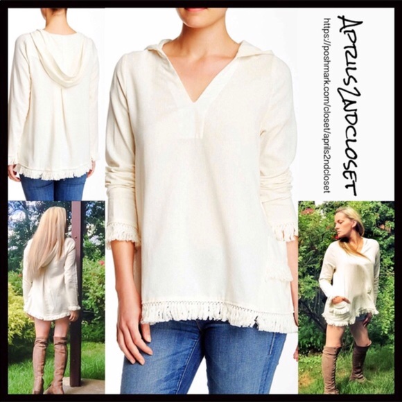 BOHO HOODIE FRINGE TRIM PULLOVER TUNIC TOP - Picture 5 of 8